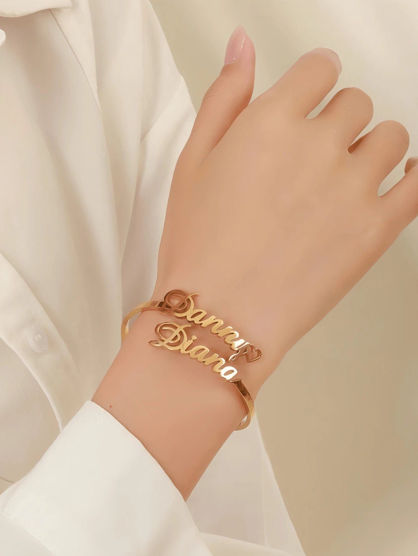 1pc Gold Rose Gold Custom Double Name Couple Bracelet, Personalized