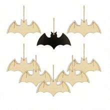 10 件蝙蝠形未完成木件，万圣节、圣诞节、婚礼和生日派对 DIY 工艺品，多种颜色和款式，家居装饰、房间装饰、墙壁装饰 - 卡其色 - 查看 6