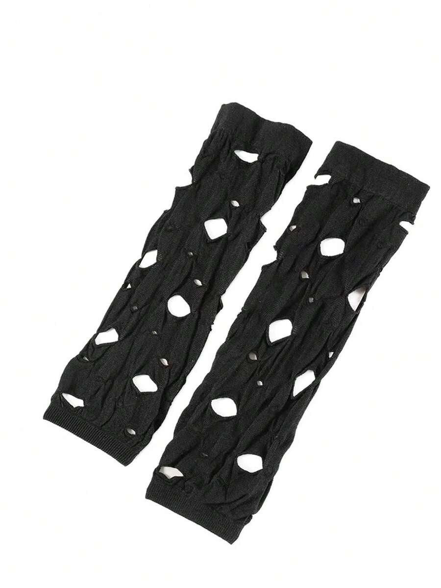 1pair Women Personality Distressed Fingerless Gloves, Minimalist Sexy