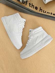 女士休闲运动鞋新款高帮帆布鞋厚底厚底滑板鞋圆头系带低帮舒适白色女鞋透气防臭个性摩托车靴情侣户外旅行度假 - 白色 - 查看 8