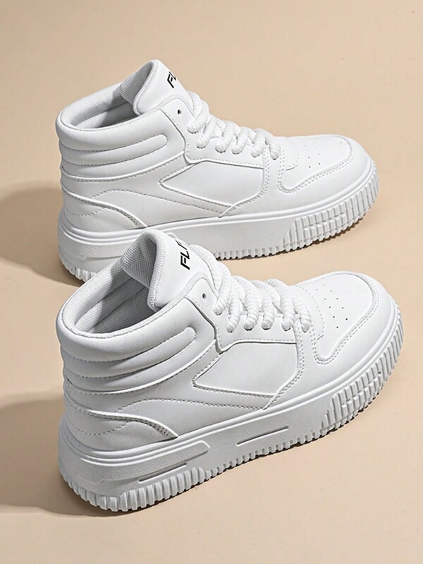 Women's Casual Sport Sneakers New High-Top Canvas Shoes Thick Sole Platform Skateboard Shoes Round Toe Lace-Up Low-Top Comfortable White Shoes For Women, Breathable Odor-Resistant Personalized Motorcycle Boots For Couples Outdoor Travel Vacation
