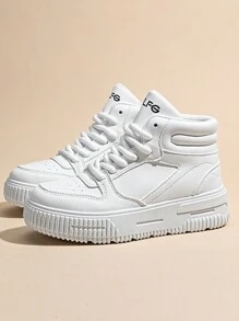 女士休闲运动鞋新款高帮帆布鞋厚底厚底滑板鞋圆头系带低帮舒适白色女鞋透气防臭个性摩托车靴情侣户外旅行度假 - 白色 - 查看 6