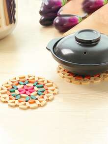 3 件装耐热竹制桌垫/杯垫，适用于厨房、餐桌、碗和盘子的隔热垫 - 彩色 - 查看 6