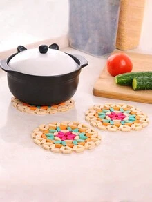 3 件装耐热竹制桌垫/杯垫，适用于厨房、餐桌、碗和盘子的隔热垫 - 彩色 - 查看 2