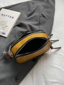 2024 新款时尚刺绣小方包高端别致百搭单肩包宽肩带斜挎包 - 芥末黃 - 查看 7