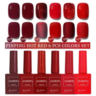 6er Set PingPing Hot Red 15ml Gel Nagellack Set 120 Farben Serie Herbstglanz Finish Halbpermanenter Glitzer Pailletten Nagellack Set Kit Abweichbar UV Lack Nagelkunst für Maniküre Nageldesign Einfarbig Ein Flasche Valentinstag Valentinstagsnägel