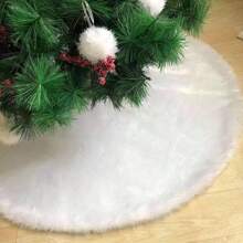1 件蓬松铝箔印花圣诞树裙、圣诞树装饰围裙、节日居家房间装饰 - 仿兔毛純白 - 查看 5