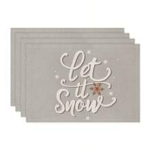 1 件/4 件/6 件冬季圣诞装饰餐垫，雪人驯鹿雪花铃铛绿叶浆果字母亚麻餐垫，防污垫，适用于家庭餐厅和餐馆，桌面装饰，家居用品 - 彩色 - 查看 13