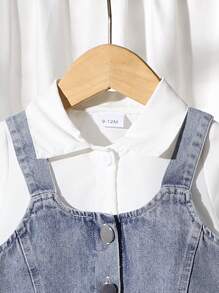 3 件套女婴领口长袖衬衫、牛仔背带裤、牛仔裤套装，春秋