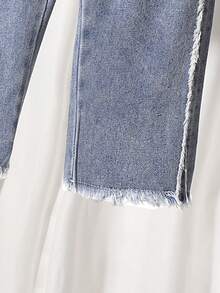 3 件套女婴领口长袖衬衫、牛仔背带裤、牛仔裤套装，春秋