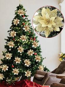 Bộ 10 hoa Giáng sinh kim loại nhiều màu sắc dùng cho cây thông Noel, vòng hoa và đồ trang trí nhà cửa, đồ trang trí hoa Giáng sinh (bao gồm 10 kẹp) - Nhiều màu - Xem 3
