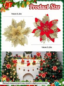 Bộ 10 hoa Giáng sinh kim loại nhiều màu sắc dùng cho cây thông Noel, vòng hoa và đồ trang trí nhà cửa, đồ trang trí hoa Giáng sinh (bao gồm 10 kẹp) - Nhiều màu - Xem 2