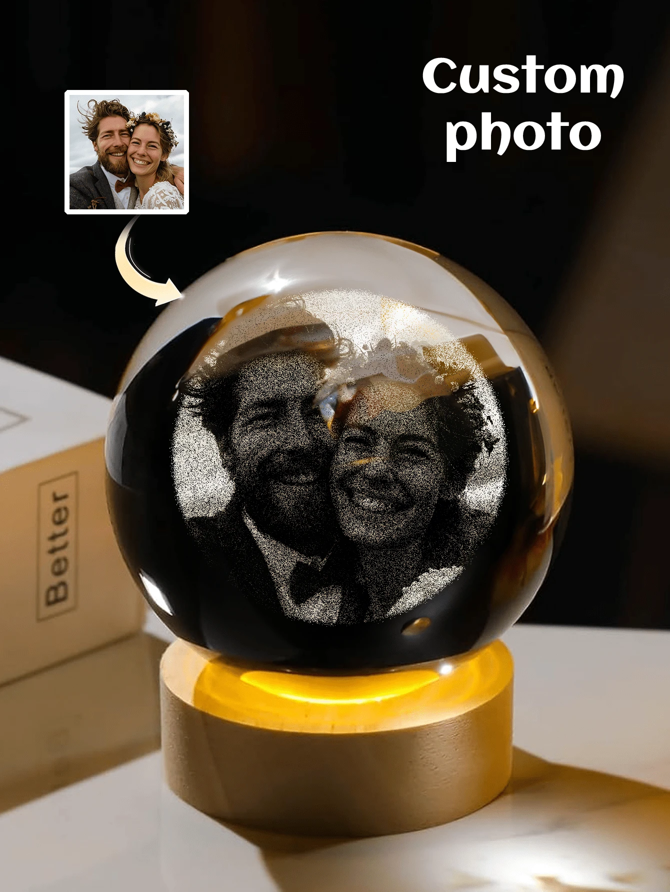 1 PIEZA Bola de cristal personalizada con foto 3D, con retratos de pareja tallados en el interior, acompañada de soportes para lámpara LED, creando una atmósfera cálida y romántica. Adecuado como regalo para el Día de San Valentín, aniversario de boda, boda o decoración del hogar. Personalización exclusiva, registrando recuerdos únicos y preciados. - Multicolor - Ver 1