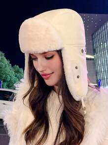 1pc Women Winter Plush Warm Trapper Hat, Unisex Earmuff Thicken Fleece Windproof Ski Mask Balaclava For Casual, Street, Outdoor Sports Such As Skiing, Cycling, Travel, Party, Daily Use - MM1703 - View 24