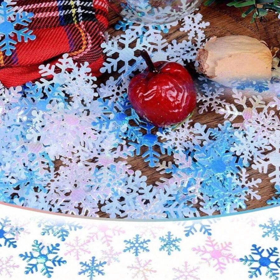 600pcs Colorful Snowflake Tabletop Decor, Paper Artificial Snow Flakes For Christmas Party, Birthday Party, Blue, White, Glitter, Suitable For Holiday Gatherings, Birthdays, Weddings, Table Decorations - Multicolor - View 1
