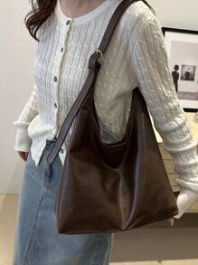 大容量女包套装2024秋冬新款，极简软面腋下包，复古通勤斜挎包2件套 - 咖啡棕 - 查看 9