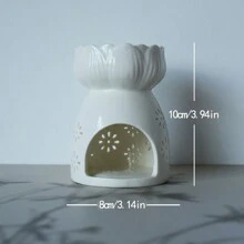 Ceramic Lotus Flower Burner, Indoor Decor Fragrance Diffuser, Tea Candle Aroma Essential Oil Warmer Tabletop Candle Holder Gifts Birthday Graduation - White - View 2