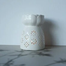 Ceramic Lotus Flower Burner, Indoor Decor Fragrance Diffuser, Tea Candle Aroma Essential Oil Warmer Tabletop Candle Holder Gifts Birthday Graduation - White - View 3