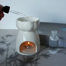 Ceramic Lotus Flower Burner, Indoor Decor Fragrance Diffuser, Tea Candle Aroma Essential Oil Warmer Tabletop Candle Holder Gifts Birthday Graduation - White - View 4