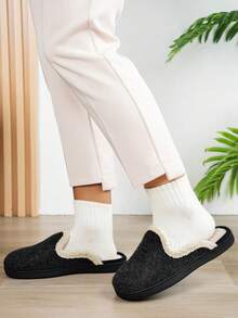Dép xỏ ngón Unisex, Dép đi trong nhà giữ nhiệt lót tuyết ấm áp cho nam/nữ, Quà tặng Giáng sinh/ngày lễ - màu đen - Xem 1