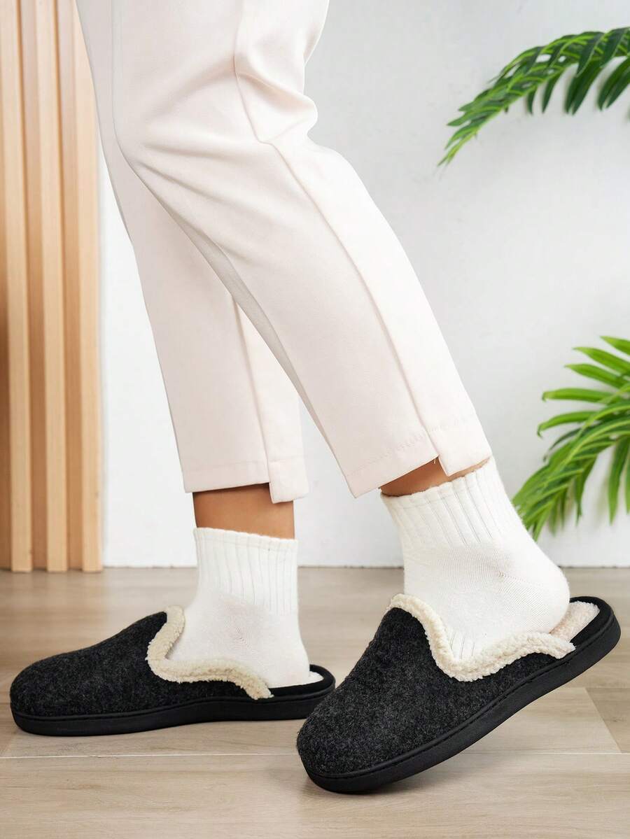 Dép xỏ ngón Unisex, Dép đi trong nhà giữ nhiệt lót tuyết ấm áp cho nam/nữ, Quà tặng Giáng sinh/ngày lễ - màu đen - Xem 1