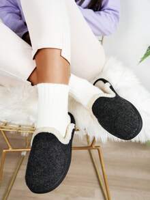 Dép xỏ ngón Unisex, Dép đi trong nhà giữ nhiệt lót tuyết ấm áp cho nam/nữ, Quà tặng Giáng sinh/ngày lễ - màu đen - Xem 3