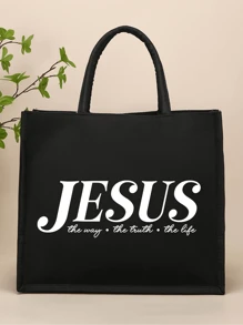 Túi Tote In Họa Tiết Chữ Tối Giản, Quà Tặng Sinh Nhật, Túi Vải Canvas Nhẹ, Túi Du Lịch Biển Di Động, Túi Quà Tặng Cho Bạn Bè Và Đồng Nghiệp - màu đen - Xem 10