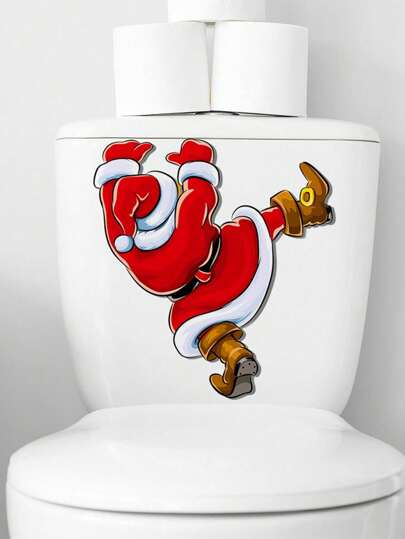 1 件趣味圣诞老人厕所装饰防水 PVC 墙贴，圣诞浴室装饰圣诞装饰圣诞装饰品圣诞装饰