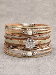 1 件女士合金装饰海滩风格奢华串珠手链，优雅个性化串珠手链，圣诞礼物 - 皮革 - 查看 6