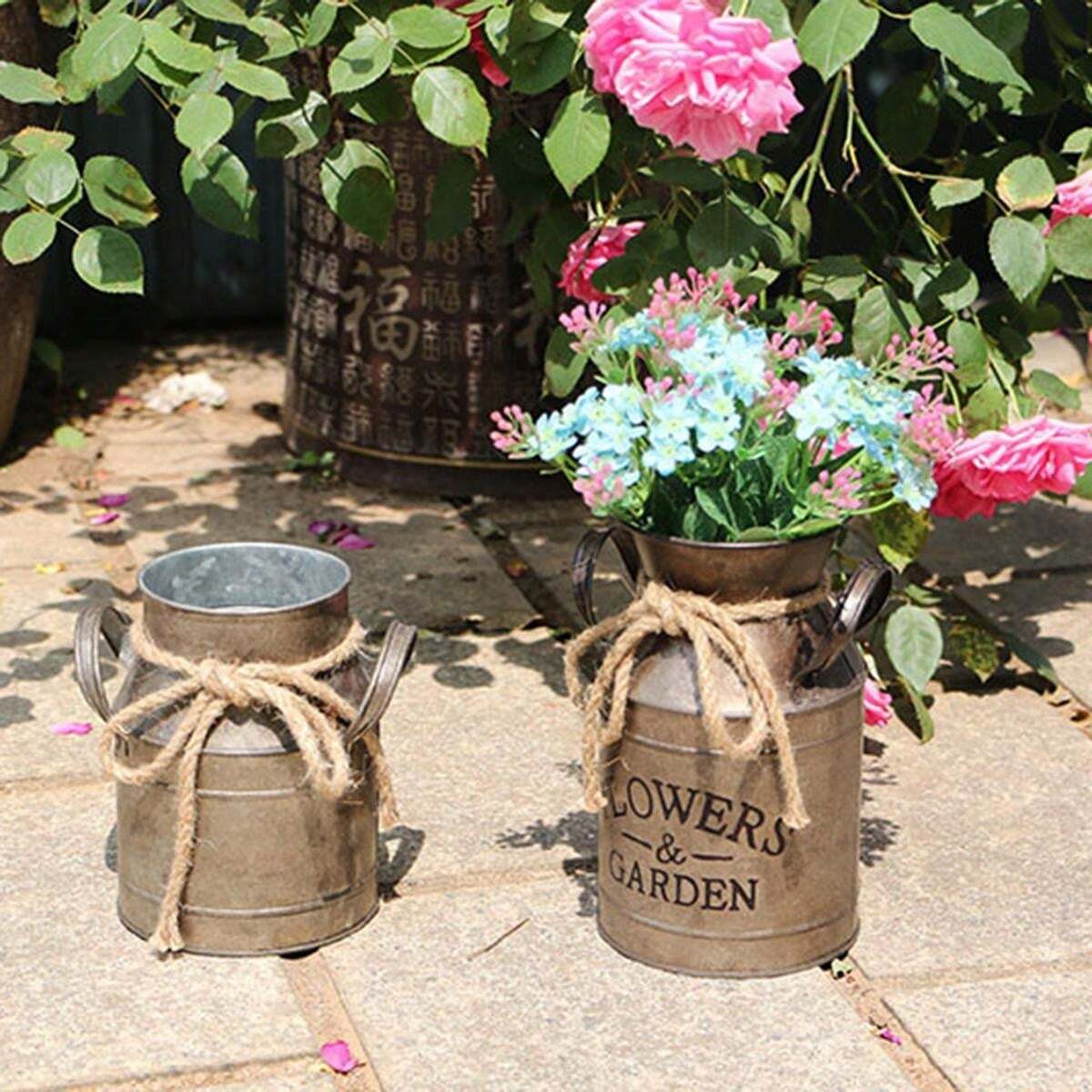 3pcs Vintage Farmhouse Vase Decor, Galvanized Metal Rustic Vases For