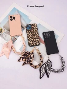 1 Woven Silk Scarf Mobile Phone Lanyard, Wrist Short Mobile Phone Case Chain, Anti-Loss Decorative Metal Buckle, Card Free Gifts For Mother, Family, Friends, Birthday, Holiday Phone Charm, Phone Chain - Multicolor - View 2