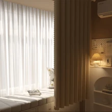 卧室遮光窗帘 家用隔热遮阳窗帘 无需钻孔 窗饰 纯色 简约风格 四季适用 带遮阳涂层 隔音降噪 遮光布 - 彩色 - 查看 9