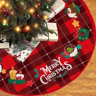 10pcs 2025 Christmas Tree Skirt, Non-Woven Fabric Tree Skirt With Creative Printed Design, Christmas Decoration Supplies