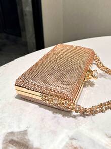 1 件香槟色闪光单面水钻镶嵌手拿包，时尚优雅金属链肩带手提包，适合正式场合、派对、婚礼，适合作为女性礼物 - 香檳色 - 查看 7