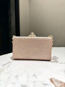 1 件香槟色闪光单面水钻镶嵌手拿包，时尚优雅金属链肩带手提包，适合正式场合、派对、婚礼，适合作为女性礼物 - 香檳色 - 查看 5