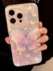 2000 年代时尚 1 件紫色蝴蝶支架手机壳,优雅纱网梦幻设计,兼容 16/15/14/13/12/11 系列防水防震防摔防刮 - 彩色 - 查看 3