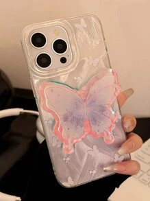 2000 年代时尚 1 件紫色蝴蝶支架手机壳,优雅纱网梦幻设计,兼容 16/15/14/13/12/11 系列防水防震防摔防刮 - 彩色 - 查看 7