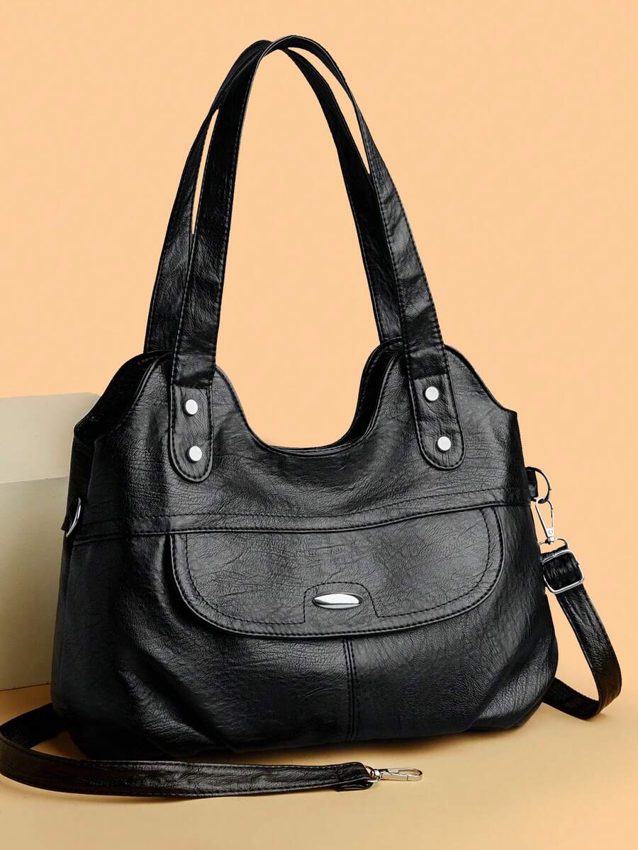 Túi Tote du lịch đa năng đeo vai/đeo chéo thời trang màu trơn dung tích lớn cho nữ - màu đen - Xem 1