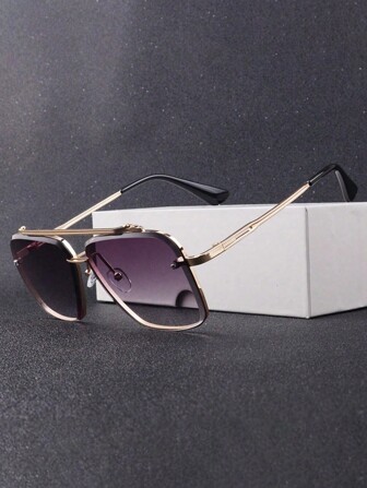 1pc Men Gradient Grey Dual Beam Fashion Glasses, European And American Street Style, Fashionable And Versatile Glasses, Suitable For Outdoor Gatherings, Fashion Photo Props, Decorative Glasses, Daily Fashion Accessories, Perfect Gift For Birthday, Holiday, Party, Christmas Beach Accessories Glasses Shades For Summer Beach Vacation,Outdoor,Travel