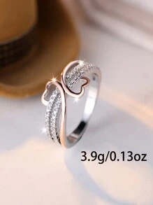 Double Heart Design Rose Golden &Silvery Copper Ring, Luxury Wedding Party Holiday Daily Wear, Reliable Accessories Valentines
