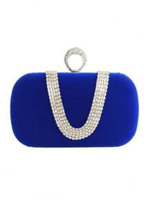 Handmade Party Clutch Bag, U-Shaped Rhinestone Decor, Suitable For Evening Gown, Wedding Bride - Royal Blue - View 2