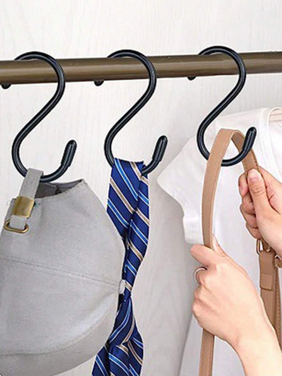 1/5/10个装,塑料涂层黑白多规格S型挂钩,多功能挂钩,厨房浴室收纳清洁挂钩S型挂钩 - 黑色 - 查看 1