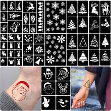 Bộ 11 khuôn xăm tạm thời theo chủ đề Giáng sinh, phun nhũ, hình xăm giả sáng tạo tự làm cho Halloween, đêm Giáng sinh, ngày lễ, tiệc trang điểm sân khấu, nghệ thuật trên cơ thể và khuôn mặt - Đen và trắng - Xem 6