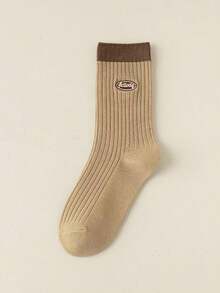 1 đôi tất gân đa năng dài đến giữa bắp chân cho nữ, phong cách đại học cho mùa thu/đông - Nhiều màu - Xem 7