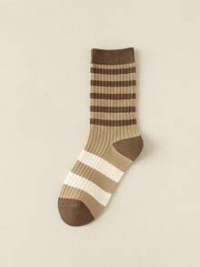 1 đôi tất gân đa năng dài đến giữa bắp chân cho nữ, phong cách đại học cho mùa thu/đông - Nhiều màu - Xem 12