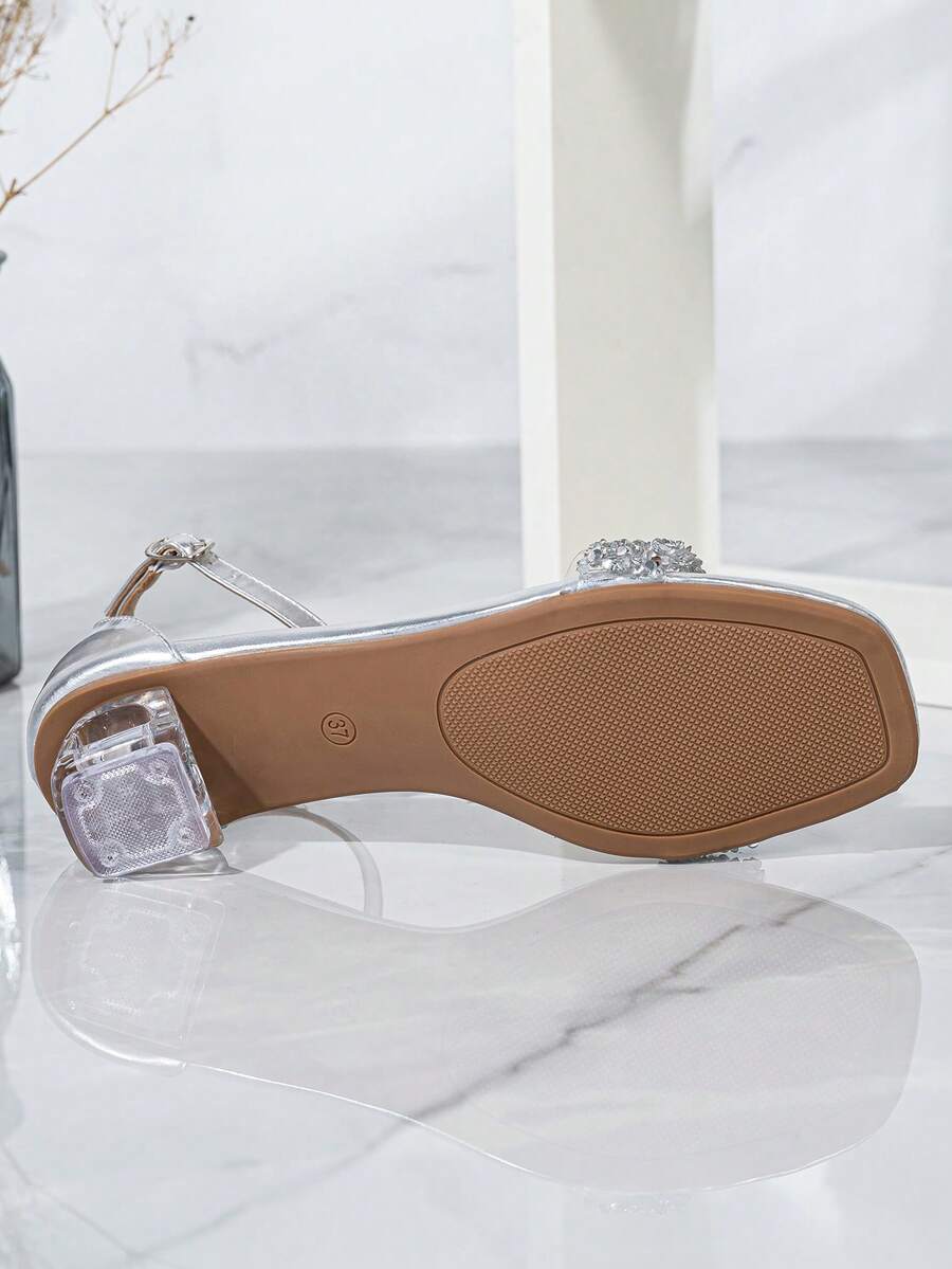 Women's Fashion Crystal Heel Glass Rhinestone Ankle Strap Open Toe