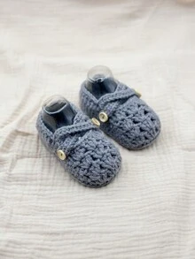 1 双婴儿蝴蝶结针织软底室内防滑幼儿袜子/鞋子 - 灰色 - 查看 5