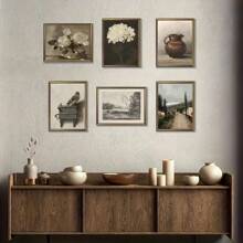 9 件套复古花卉油画风格墙面艺术海报，法式乡村风格风景，花瓶，鸟类，风景墙面装饰，无框，适合客厅