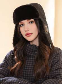 1pc Women Winter Plush Warm Trapper Hat, Unisex Earmuff Thicken Fleece Windproof Ski Mask Balaclava For Casual, Street, Outdoor Sports Such As Skiing, Cycling, Travel, Party, Daily Use - MM1703 - View 2