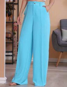 Calça Crepe Duna Pantalona - Azul bebê - Visão 2